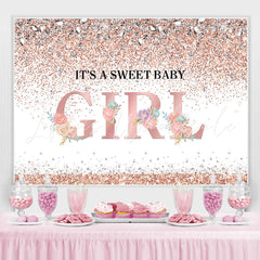 Lofaris Its A Sweet Baby Girl Pink Floral Glitter Backdrop for Shower