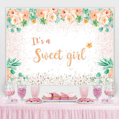 Lofaris Its A Sweet Girl Orange Flowers Baby Shower Backdrop