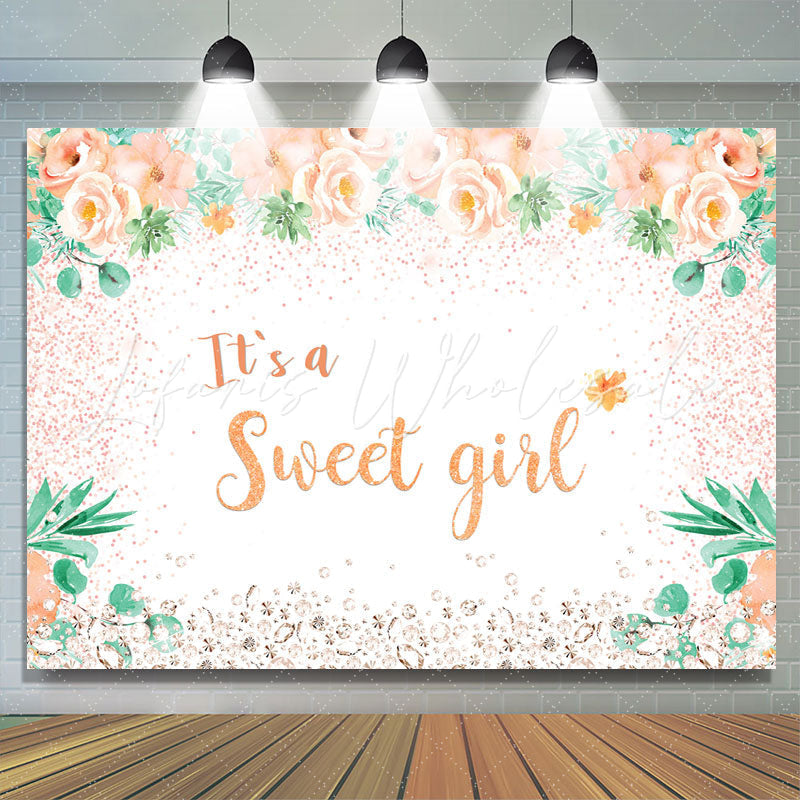 Lofaris Its A Sweet Girl Orange Flowers Baby Shower Backdrop