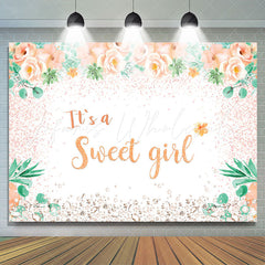 Lofaris Its A Sweet Girl Orange Flowers Baby Shower Backdrop