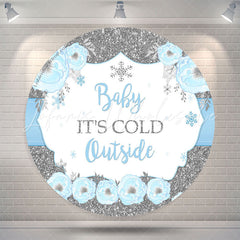 Lofaris Its Cold Outside Blue Round Baby Shower Backdrop