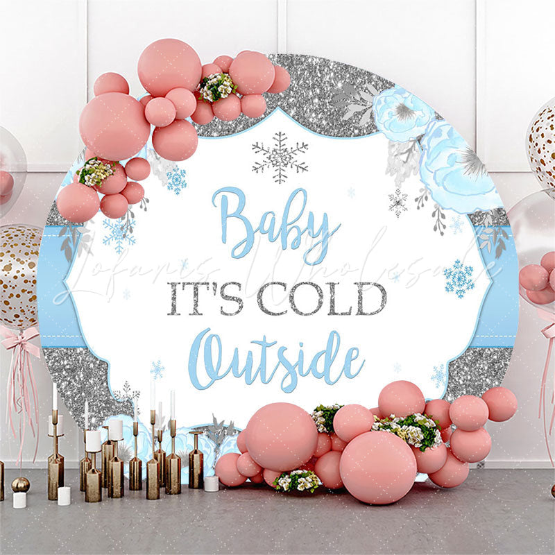 Lofaris Its Cold Outside Blue Round Baby Shower Backdrop