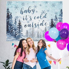 Lofaris Its Cold Outside Snowy And Pine Baby Shower Backdrop