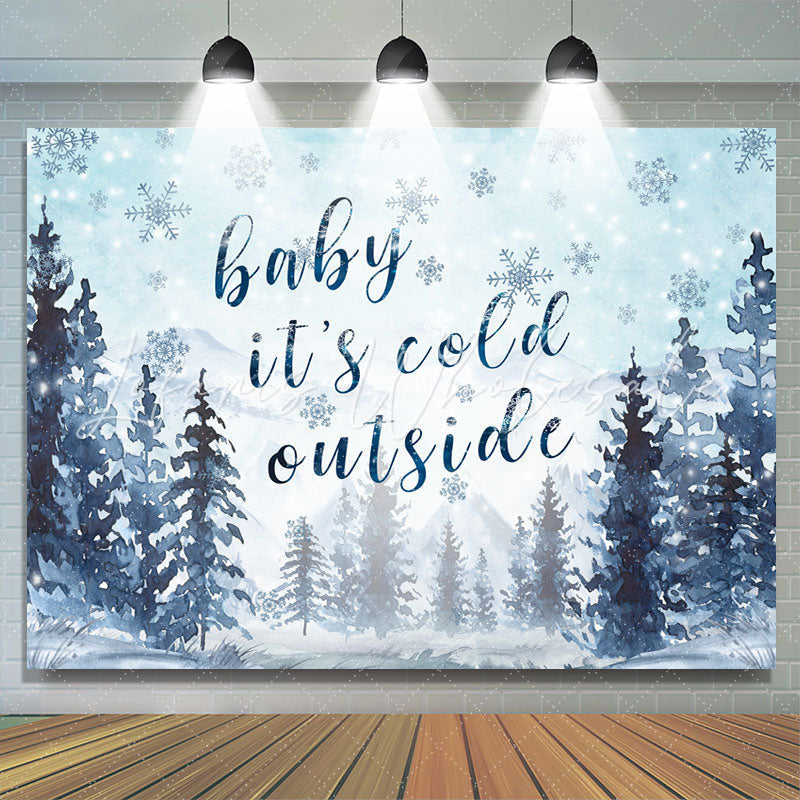 Lofaris Its Cold Outside Snowy And Pine Baby Shower Backdrop