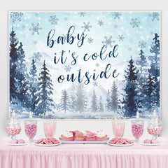 Lofaris Its Cold Outside Snowy And Pine Baby Shower Backdrop