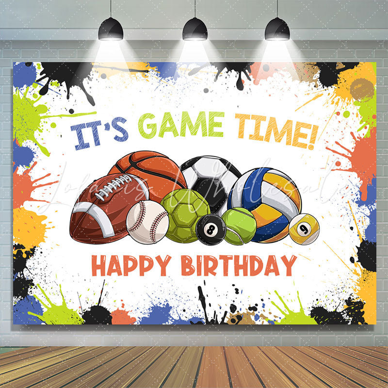 Lofaris Its Game Time Balls Sport Boy Birthday Backdrop