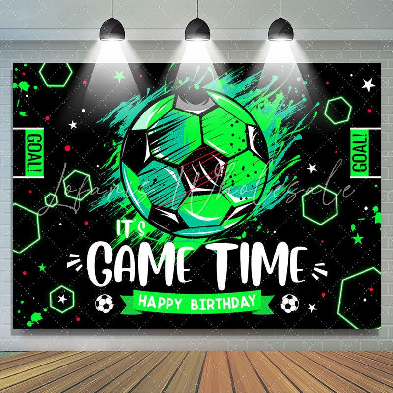 Lofaris Its Game Time Football Black Green Birthday Backdrop