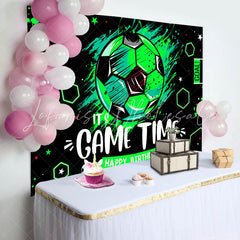 Lofaris Its Game Time Football Black Green Birthday Backdrop