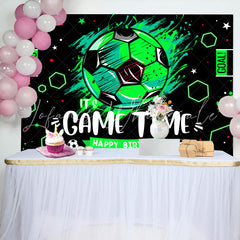 Lofaris Its Game Time Football Black Green Birthday Backdrop