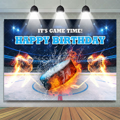 Lofaris Its Game Time Puck Sports Happy Birthday Backdrop