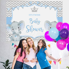 Lofaris It’S Twins Two Baby Blue Elephants Shower Backdrop