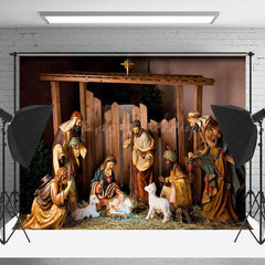 Lofaris Jesus Nativity Lamb Straw Shed Christmas Backdrop