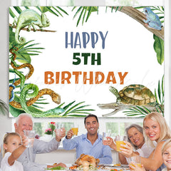 Lofaris Jungle Animals And Trees Happy 5th Birthday Backdrop