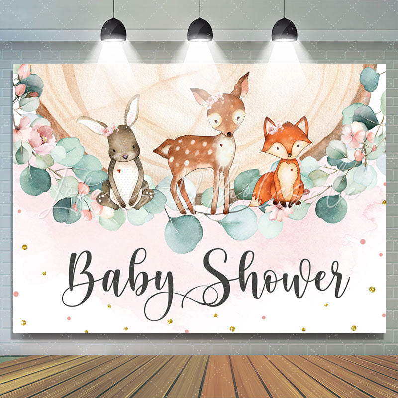 Lofaris Jungle Animals And Wooden Pink Baby Shower Backdrop