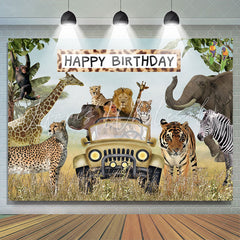 Lofaris Jungle Animals Happy Birthday Wildlife Backdrop for Boys