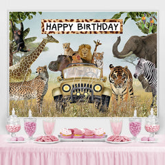 Lofaris Jungle Animals Happy Birthday Wildlife Backdrop for Boys