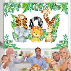 Lofaris Jungle Elephant Lion Happy Birthday Backdrop For Boy