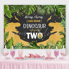 Lofaris Jungle Forest And Gold Dinosaur 2Rd Birthday Backdrop