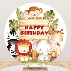 Lofaris Jungle Little Animals Round Wood Birthday Backdorp