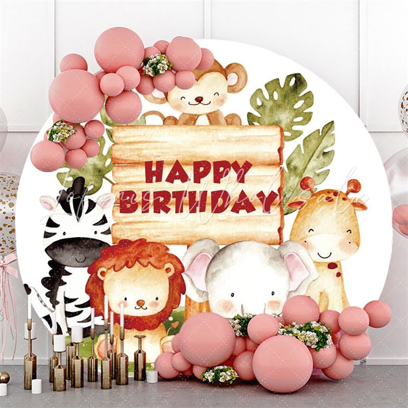 Lofaris Jungle Little Animals Round Wood Birthday Backdorp