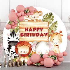 Lofaris Jungle Little Animals Round Wood Birthday Backdorp