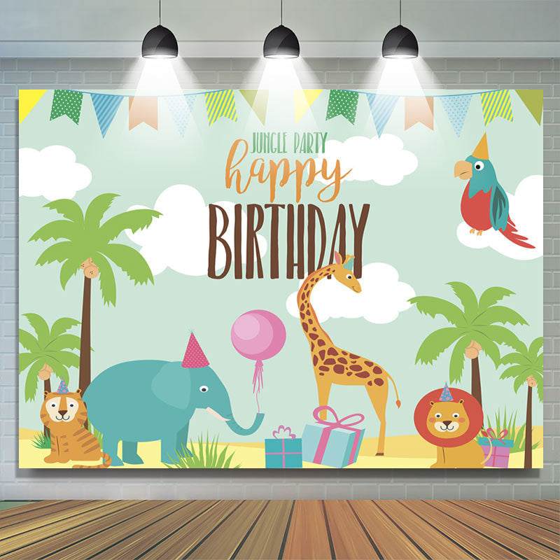 Lofaris Jungle Party Lovely Animals Happy Birthday Backdrop