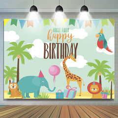 Lofaris Jungle Party Lovely Animals Happy Birthday Backdrop