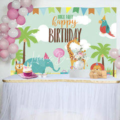 Lofaris Jungle Party Lovely Animals Happy Birthday Backdrop