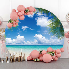 Lofaris Leaves Blue Sky Hawaii Beach Round Birthday Backdrop