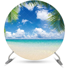 Lofaris Leaves Blue Sky Hawaii Beach Round Birthday Backdrop