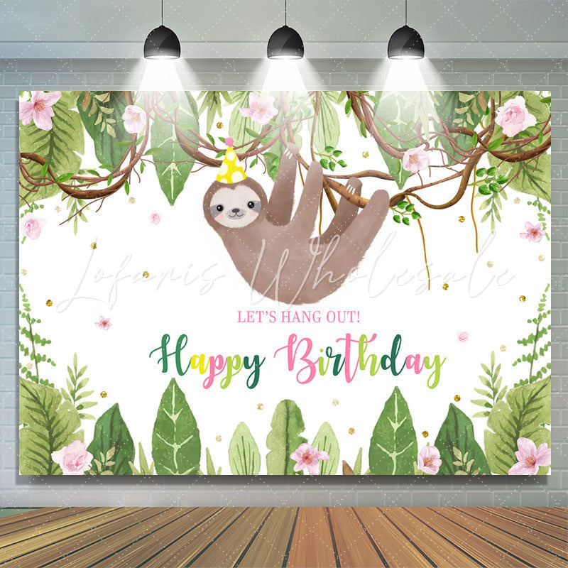 Lofaris Lets Hang Out With Koala Green Plants Birthday Backdrop