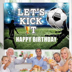 Lofaris Lets Kick It Football Field Happy Birthday Backdrop