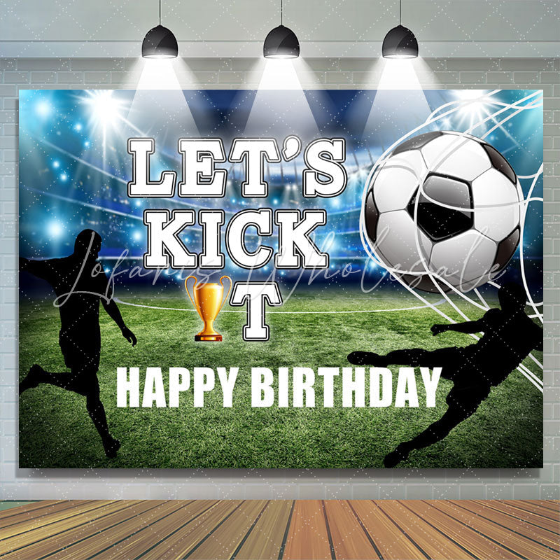 Lofaris Lets Kick It Football Field Happy Birthday Backdrop