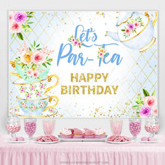 Lofaris Lets Partea Baby Blue Flower Happy Birthday Backdrop