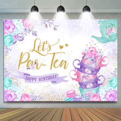 Lofaris Lets Parten Cups Floral Happy Birthday Backdrop