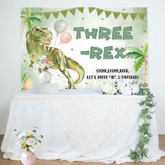 Lofaris Lets Party Like Dinosaur Green 3Rd Birthday Backdrop