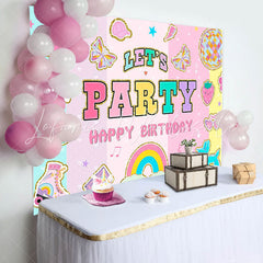 Lofaris Lets Party Stripe Happy Birthday Backdrop For Girl