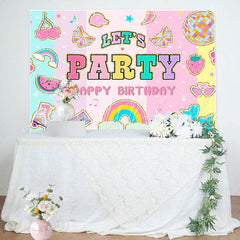 Lofaris Lets Party Stripe Happy Birthday Backdrop For Girl