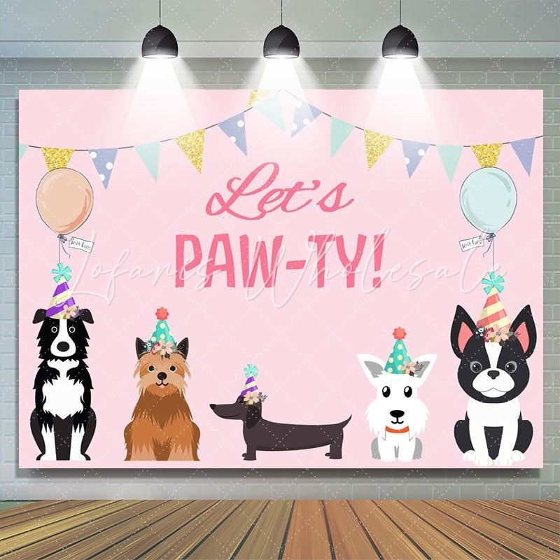 Lofaris Lets Pawty Puppy Dog Themed Happy Birthday Backdrop