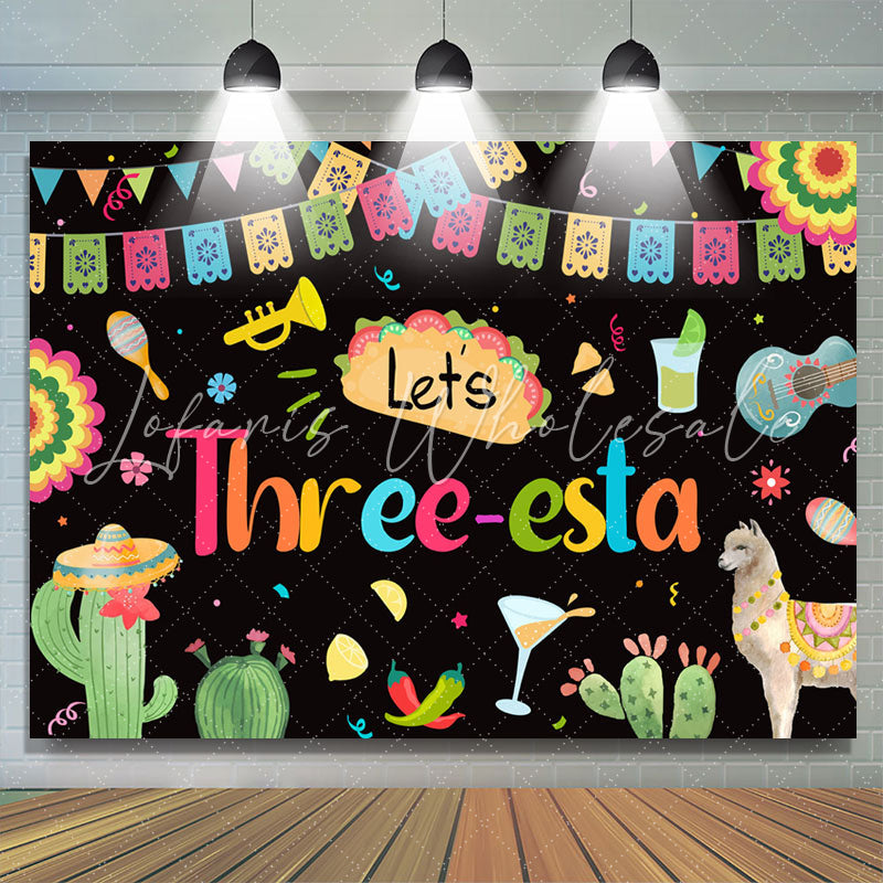 Lofaris Lets Three Esta Mexican Happy 3rd Birthday Backdrop