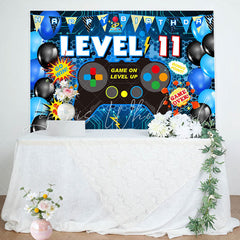 Lofaris Level 11 Gamepad Blue Balloon Happy Birthday Backdrop