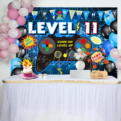 Lofaris Level 11 Gamepad Blue Balloon Happy Birthday Backdrop