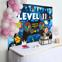 Lofaris Level 11 Gamepad Blue Balloon Happy Birthday Backdrop