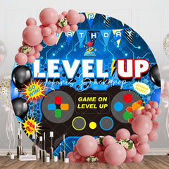 Lofaris Level Up Gamepad Balloon Blue Round Birthday Backdrop