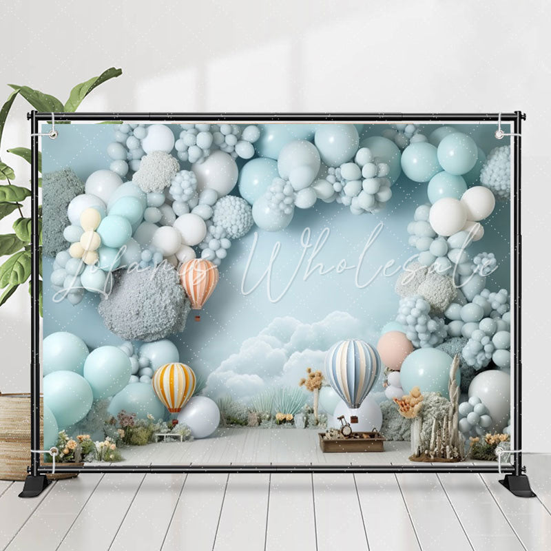 Lofaris Light Blue Balloon Hot Air Birthday Backdrop