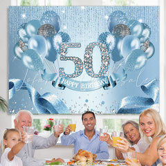 Lofaris Light Blue Balloon Ribbion Happy 50Th Birthday Backdrop