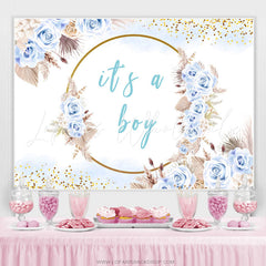 Lofaris Light Blue Flowers Its A Boy Baby Shower Backdrop