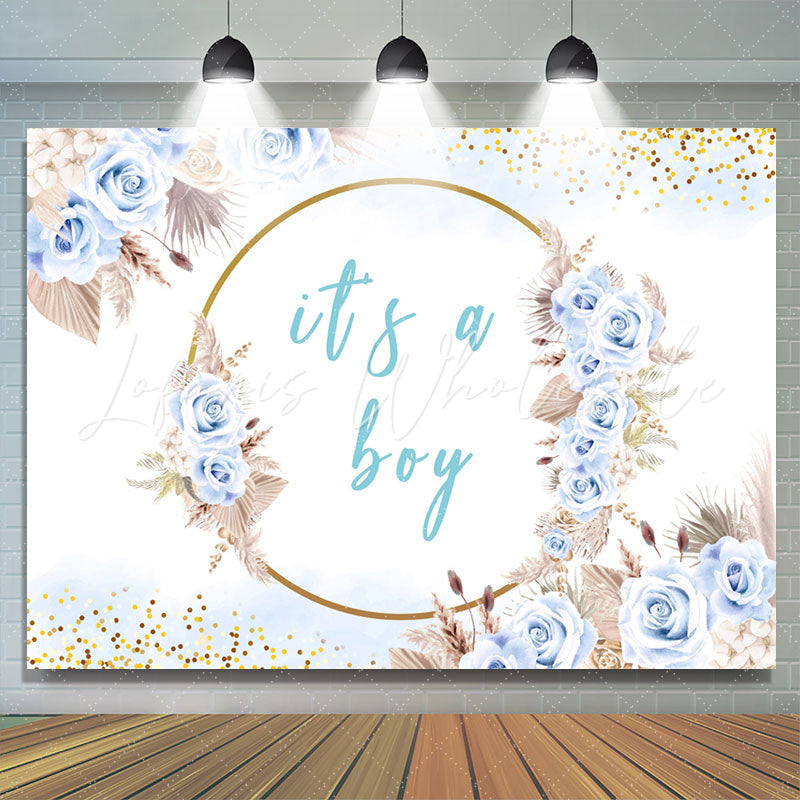 Lofaris Light Blue Flowers Its A Boy Baby Shower Backdrop