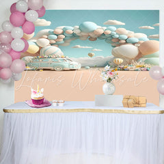 Lofaris Light Blue Hot Air Balloon Car Birthday Backdrop