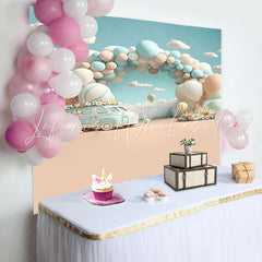 Lofaris Light Blue Hot Air Balloon Car Birthday Backdrop